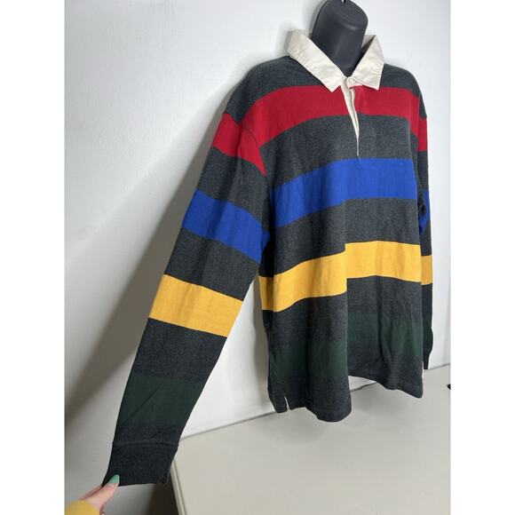 Eddie Bauer Shirt Mens Rugby Polo Long Sleeve Striped Collared Size Large - Picture 2 of 7